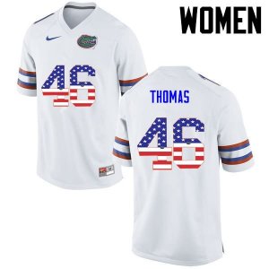 Women's Florida Gators #46 Will Thomas NCAA Nike White USA Flag Fashion Authentic Stitched College Football Jersey KVK2162IP